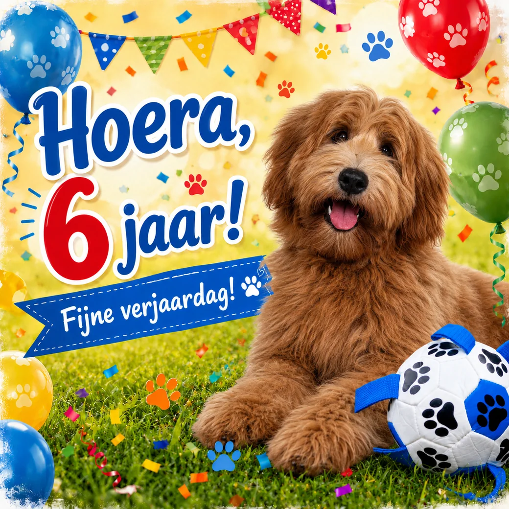 Voorbeeld van een persoonlijke verjaardagskaart voor een hond